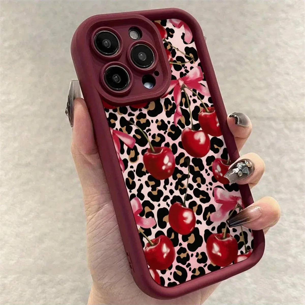 Leopard Print Bow Cherry Phone Case