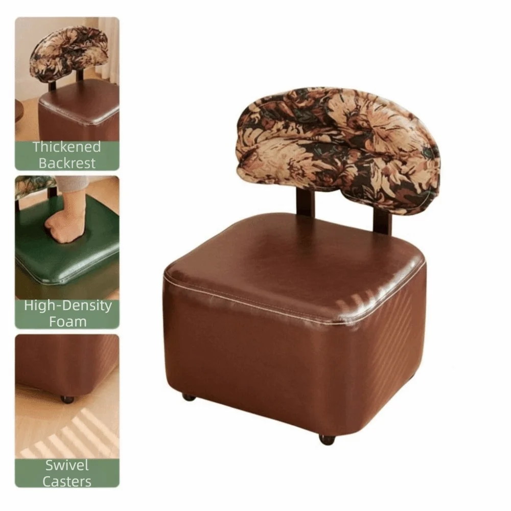 Pouf in Legno di Design Francese con Schienale e Poggiapiedi, Mobile, Piccolo, Creativo, Portatile, Arredamento di Design - immagine 3
