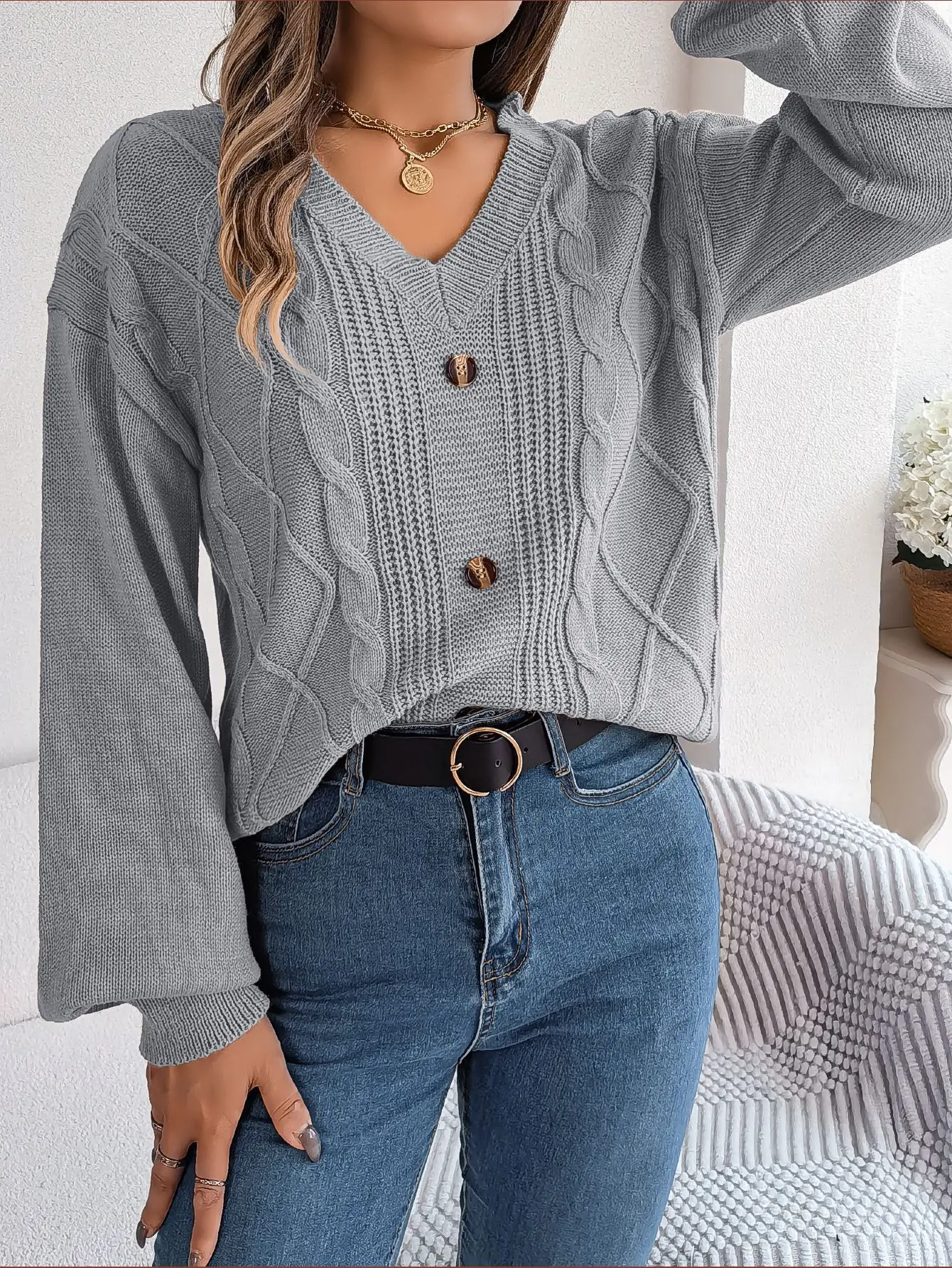 Tavimart Casual Loose Twists Knitted Pullover Sweater for Winter Women's Sweaters New O-neck Full Sleeve Solid Knit Tops main image 1