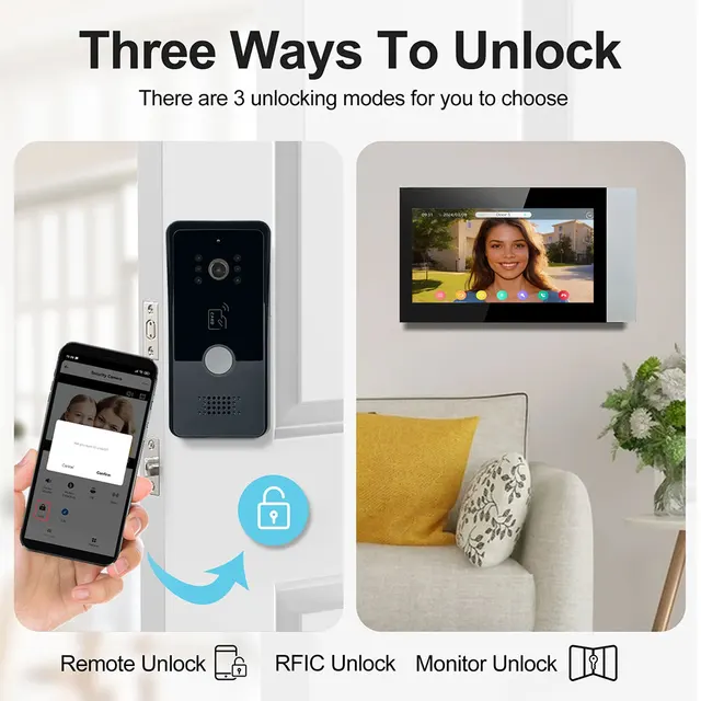 Two-Wire video Intercom System Tuya Wireless Wifi Video Intercom 1080P Video Doorphone 2PCS 7" Color Touch Screen Doorbell 3