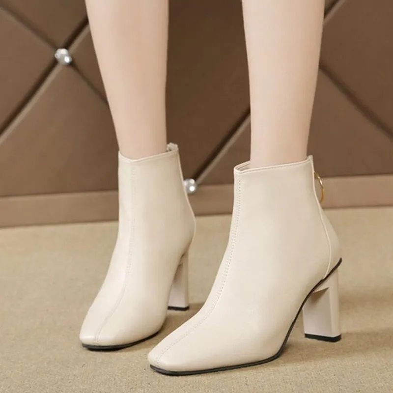 Botas Mujer French Fashion Women Boot 2023 Autumn/Winter High Heel Ankle Boot Square Head Short Boot Elegant Women Shoe Botas