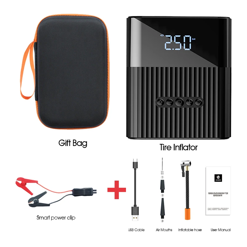 

Car Air Compressor Inflator Pump Tire Inflatable Wireless LED Lamp 2022 New Auto Motorcycle Bicycle Electric Smart Jump Starter