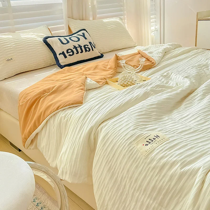 Korean Style Seersucker Washed Cotton Summer Quilt Four-Piece Set