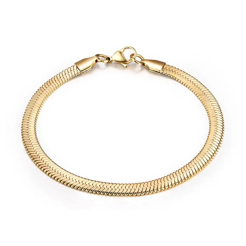 FindChic Bracciale a serpente in acciaio inox, larghezza 3 mm/5 mm, placcato oro/nero/oro rosa, con confezione regalo per uomo e donna, 5 cm, Acciaio inossidabile