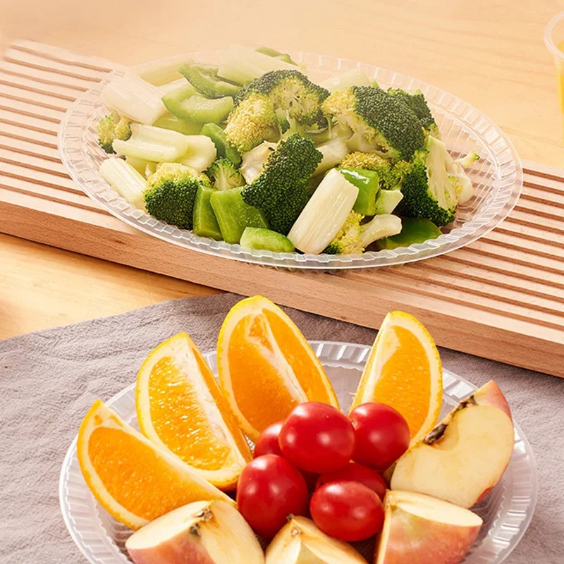 10PCS Disposable Dinner Plates Clear Plastic Trays Heavy Duty Fruit Salad Plates Transparent Dessert Small Cake Plate For Party