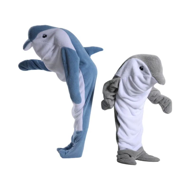 Shark Dolphin Whale Sleeping Bag Blanket Fleece Fluffy Onesie Pajamas for Children Adults Cartoon Animal Blanket Hoodie