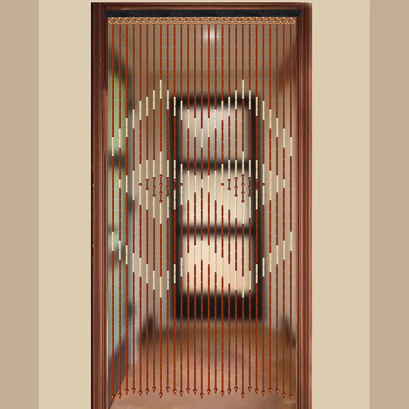 

90x175cm 27 Lines Door Curtain Wooden Bead Curtain with Jagged Pattern