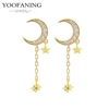 YUXINTOME 1 PC 925 en argent Sterling aiguille d'oreille coloré Zircon chaîne gland boucles d'oreilles pour les femmes deux trous boucle d'oreille bijoux A45