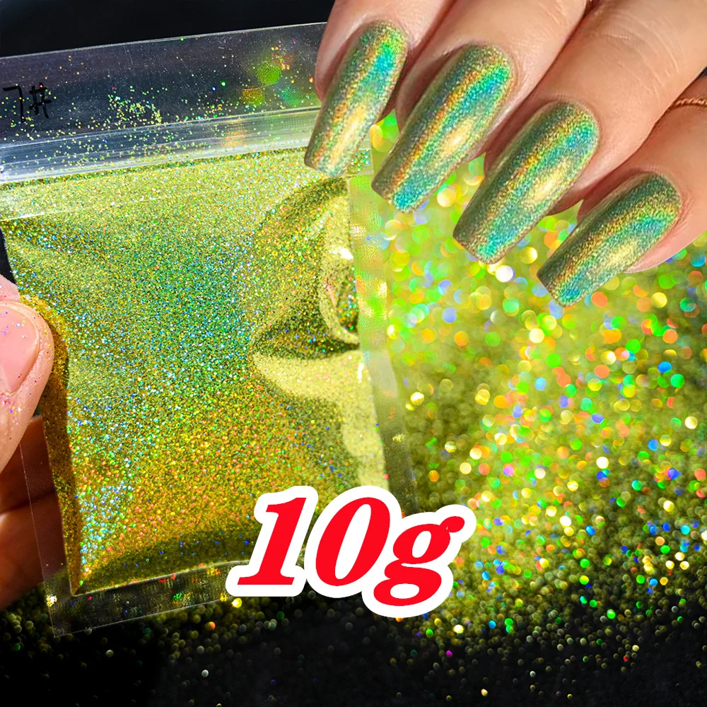 10g Holographic Laser Silver Glitter Powder 0.2mm Rainbow Sparkly HOLO Powder 3D Dazzling Glitter Manicure BASHD-12541
