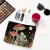 Vibrant Mushroom Skull Floral Cosmetic Bag Zipper Closure Multi-Functional Travel Pouch Fashionable Linen Makeup Case 3