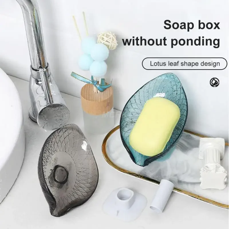 Leaf Shape Soap Dish Box Soap Holder Bathroom Plastic Eco-friendly Non-Slip Suction Cup Drain Rack Holder Household Storage
