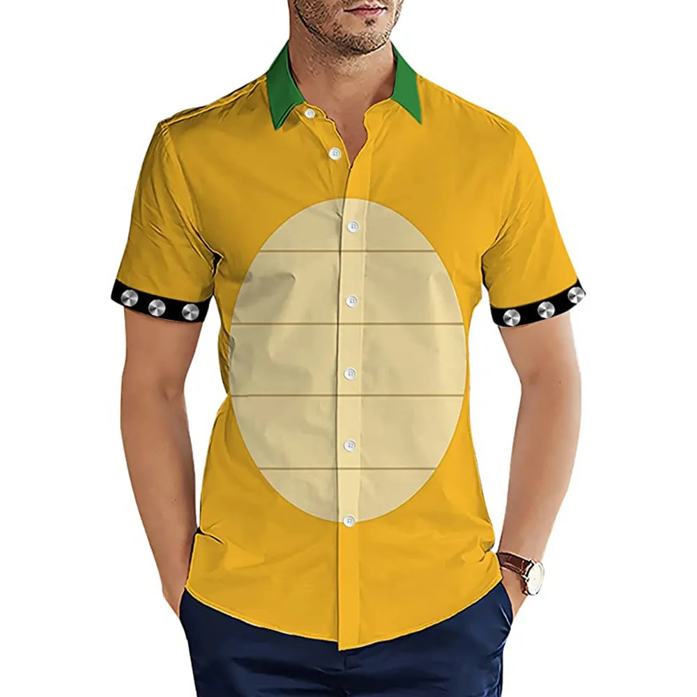 

Men Casual Shirts Cartoon Bowser Pattern Print Short Sleeve Hawaii Shirt Male Women for Summer Beach Vacation Cosplay Costumes