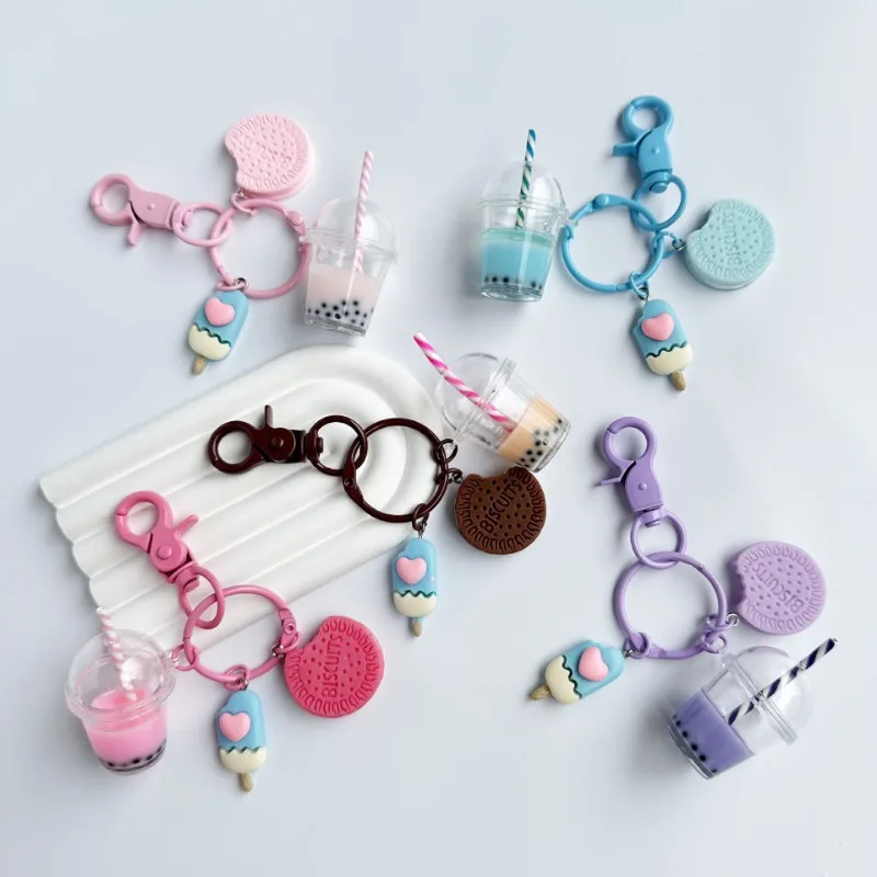 Macaron Color Mini Ice Cream & Milk Tea Keychain - Cute Resin Pendant Bag Charm, Phone Strap Gift Accessory
