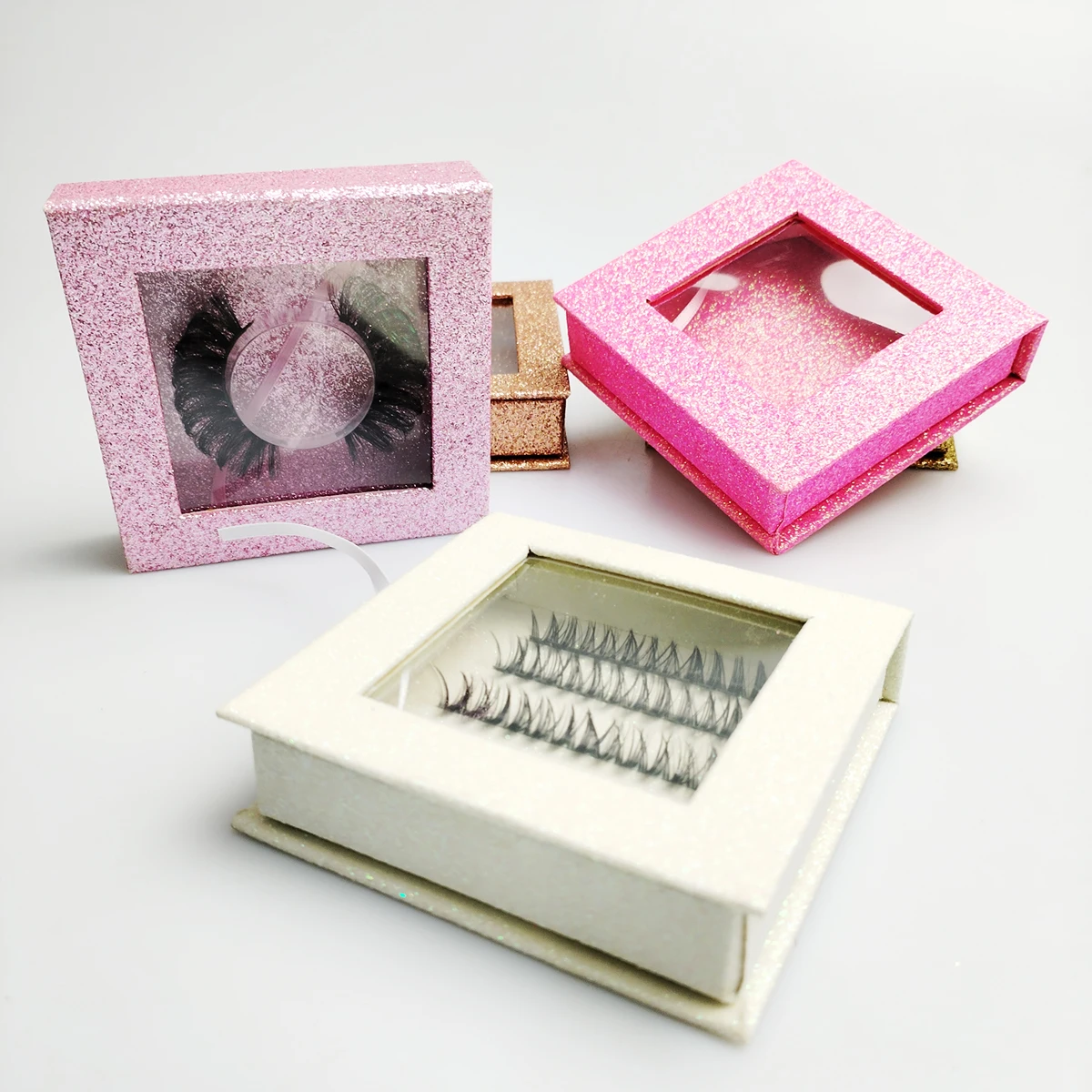 

Wholesale DIY Cluster Lash Box Case With Diamond Handleaux Cils 25mm Lash Boxes Eyelash Packaging Box Magnetic Square Case Bulk