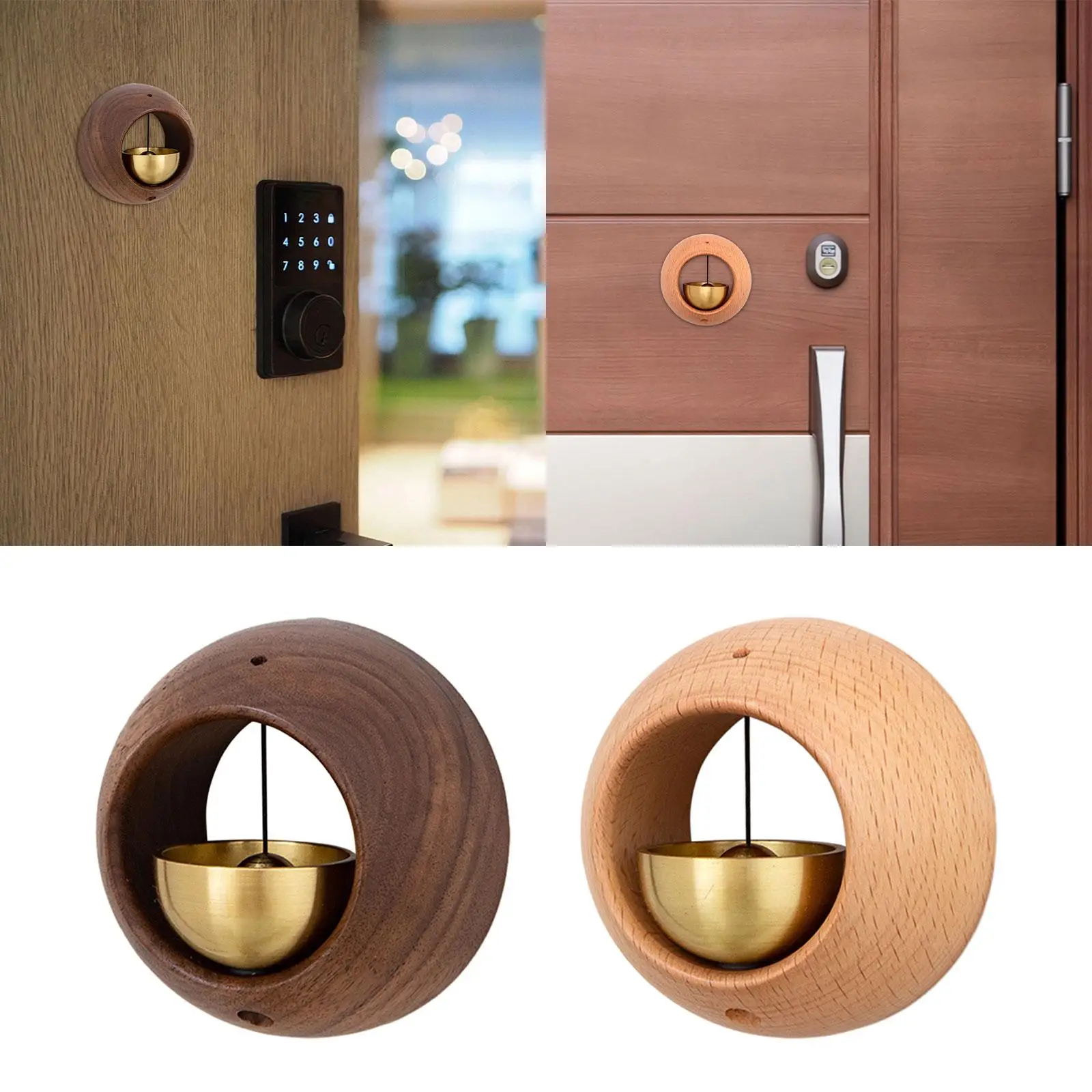 Shopkeepers Bell for Door Opening Round Japanese Style Wooden Door Bell Door Chime for Restaurant Business Front Door Porch