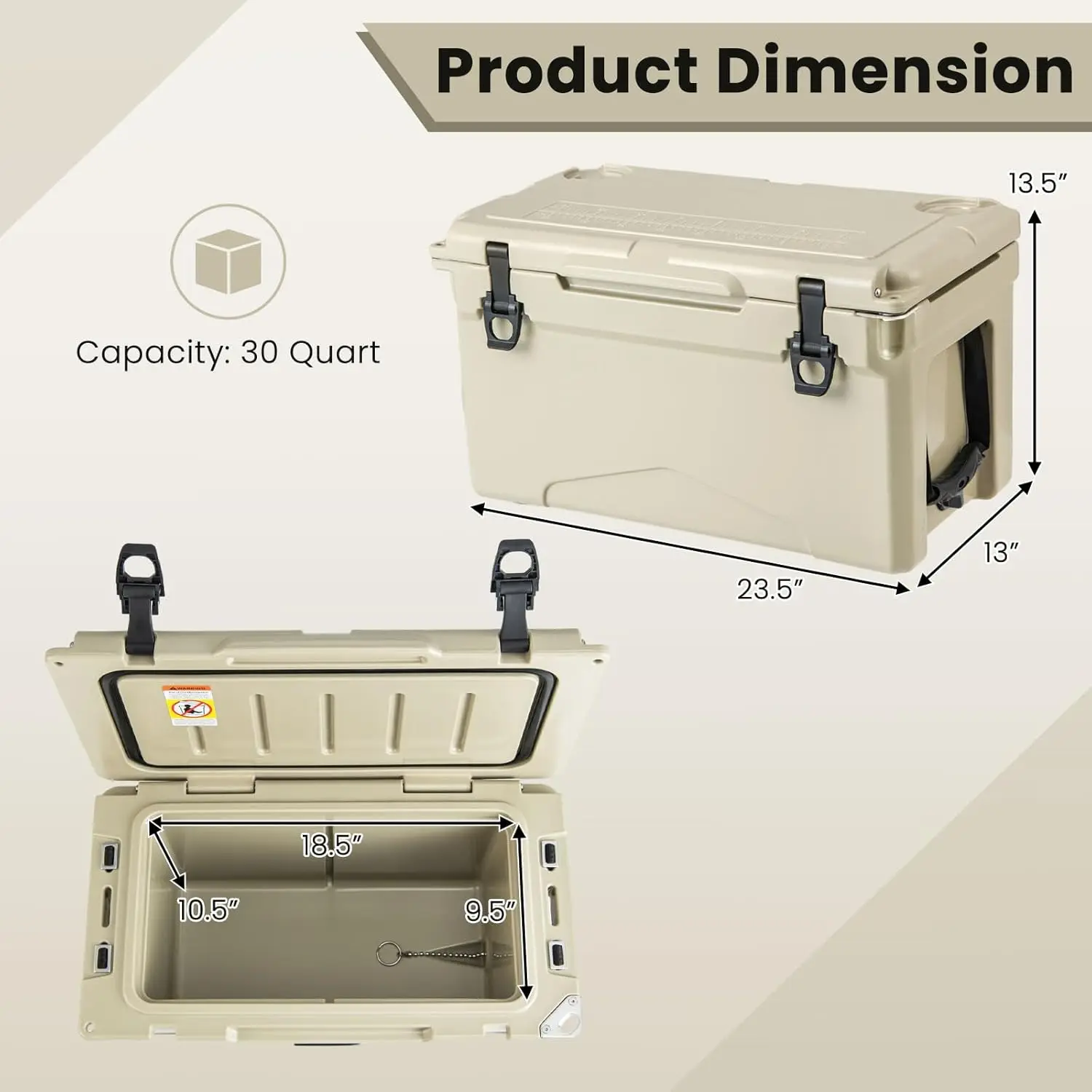 Insulated Large Ice Chest with Portable Handles, Integrated Cup Holders, Leak-Proof Tight Latches, 5-7-day Ice Retention, Heavy