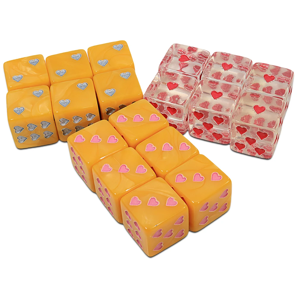6-sided dice with small hearts for board games classroom math recreational game dice 6pcs