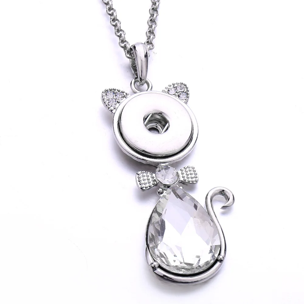 10pcs Fashion Snap Button Bat Cat Necklace 18mm Metal Snaps Buttons Pendant Necklaces For Women Jewelry
