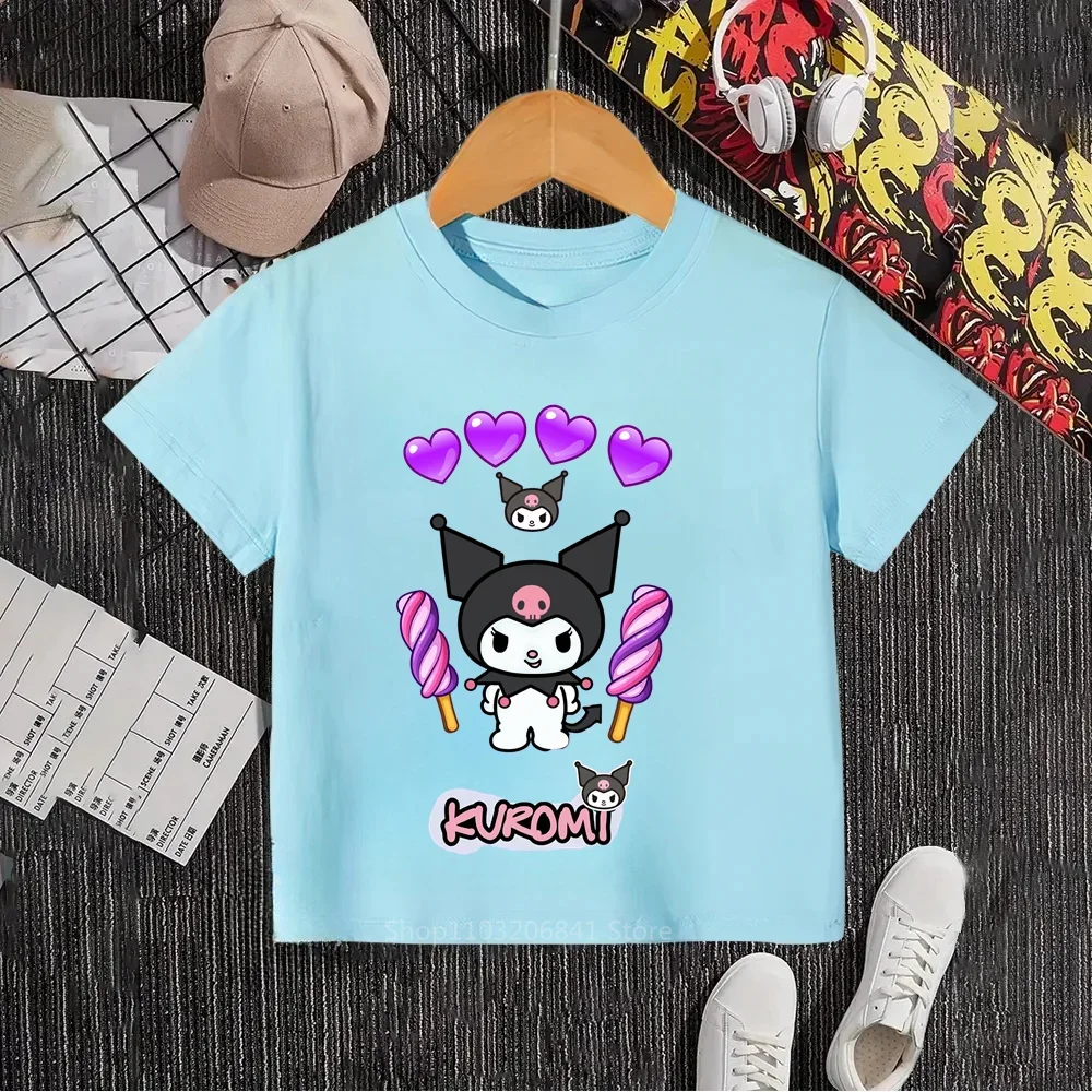 My Melody's Kuromi Cuties Summer O-neck Soft T-shirts for Boys and Girls Korean-inspired Hip-Hop Styles for Your Trendy Child 4