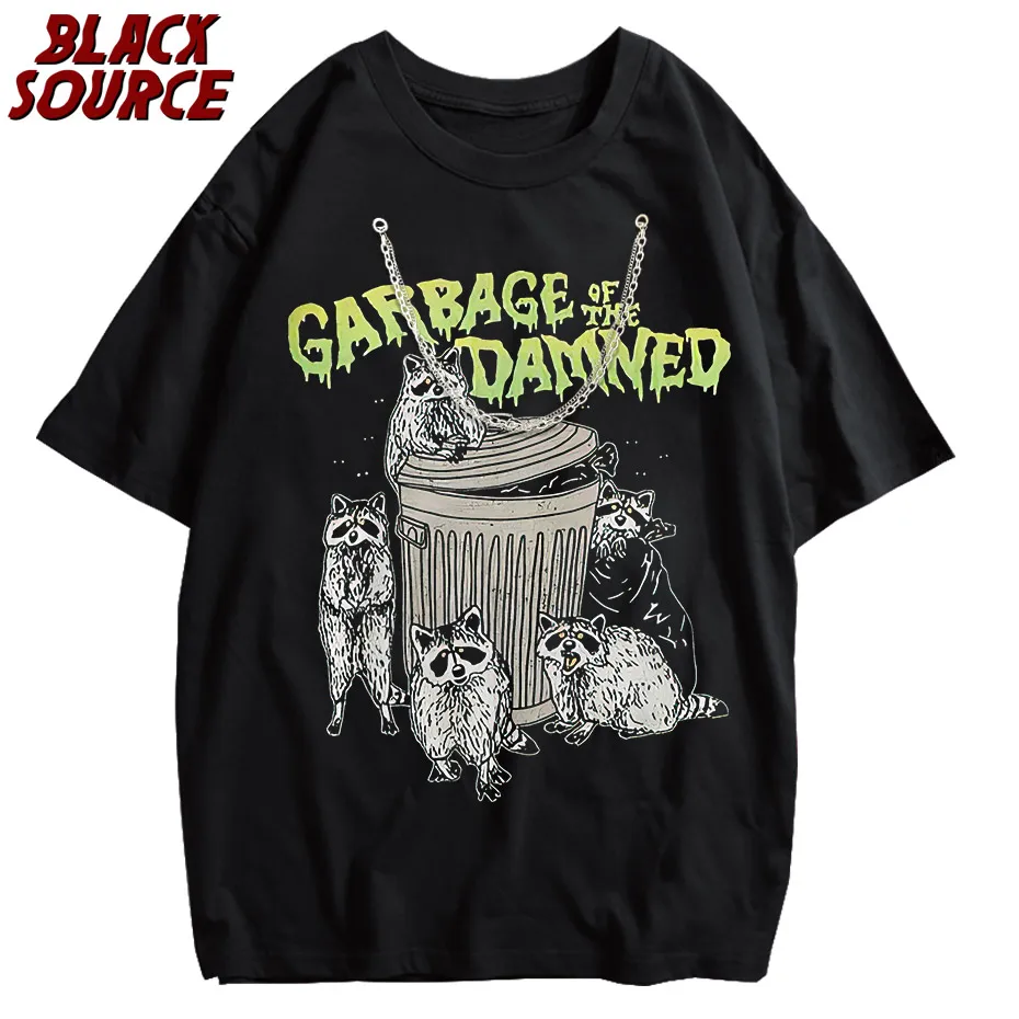 Black Source Brand Men's Raccoon Cartoon Vintage Graphic T-Shirt