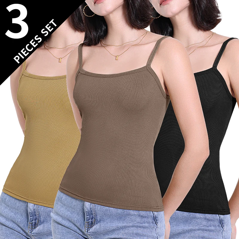 3/6 Pcs Ladies' Summer Korean Version Of Suspender Vest With Solid Color Foundation Joker Sexy Suspender Top Slim And Thin Teen