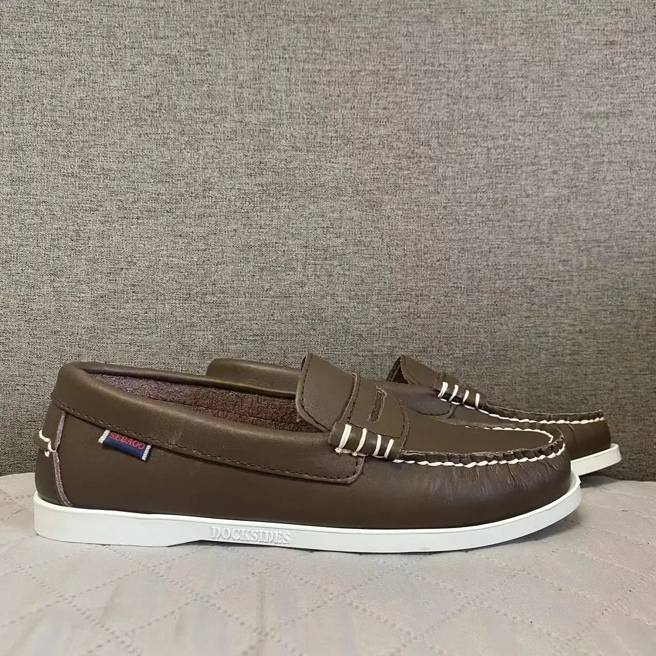 

Men Authentic Sebago Docksides Shoes - Premium Leather Moc Toe Lace Up Boat Shoes AB035