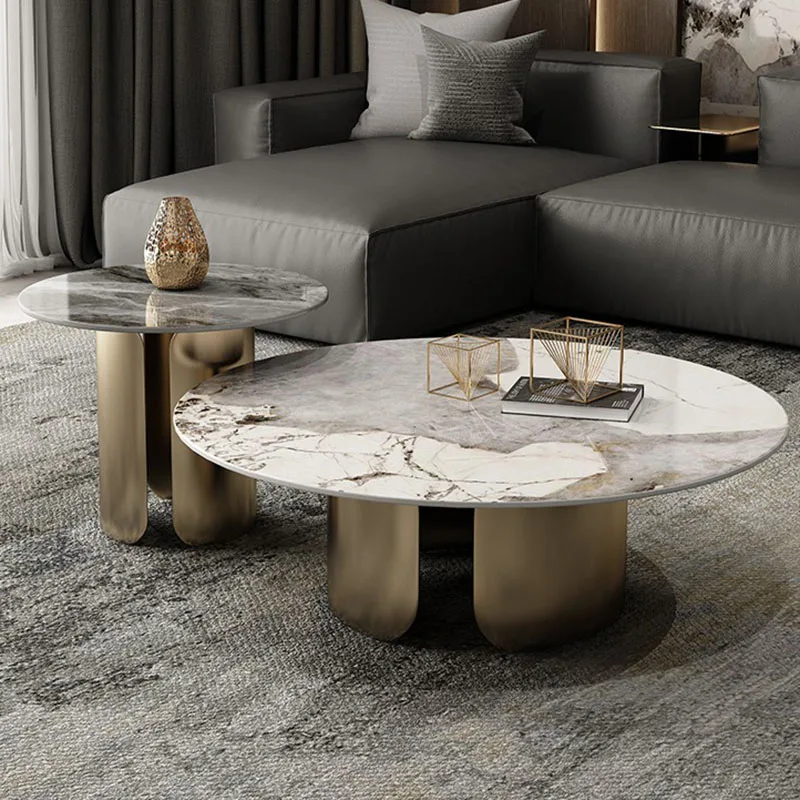 Modern Minimalist Coffee Tables Round Marble Effect White Metal Side Table Simple Luxury Mesa De Centro De Sala Home Furniture marble grain cup coaster nordic insulated absorbent round ceramic coffee mug placemat white