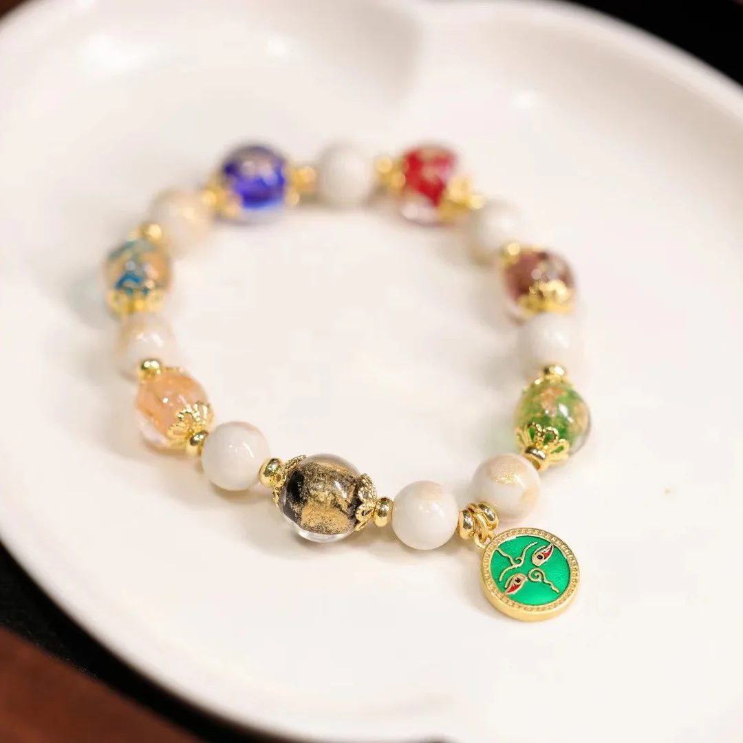 

Gray Porcelain Bead Bracelets for Couples Lucky Charms and Ancient Beads Bangle Colorful Charming Pendant Vintage Accessories