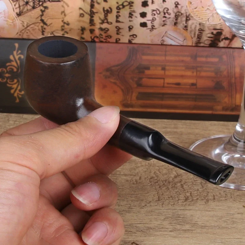 Classic Straight Ebony Wood Solid Wooden Smoking Pipe Tobacco Pipe Tube Fit For 3mm Filters Smoking Accessories