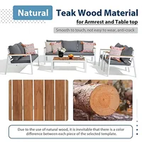 Outdoor 5-Piece Aluminum Conversation Set with Teak Table & Cushion Patio Furniture Sectional Garden Poolside and Backyard 2