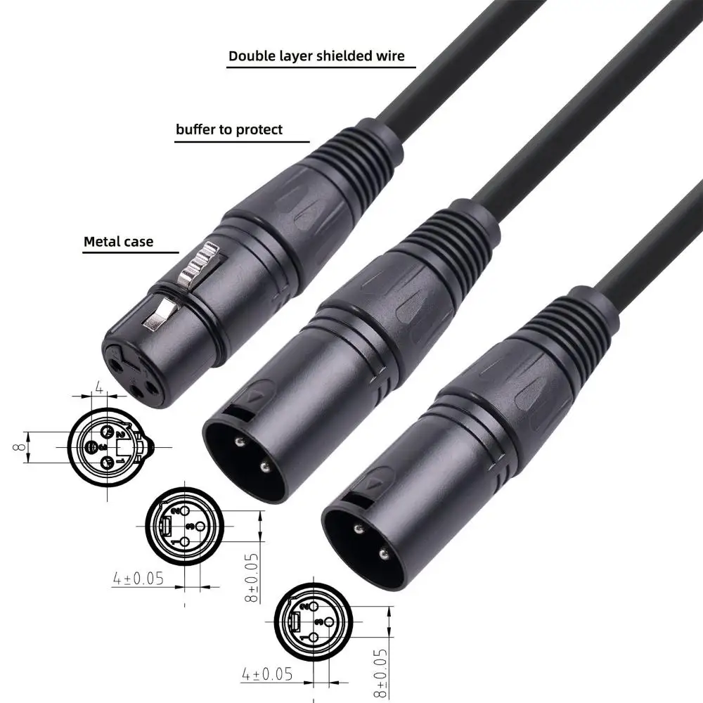 Professional Female to Male XLR 3 Pin Cable 1 to 2 Foil Braided Shielded Y Splitter Cord Zinc Alloy Audio Cable Speaker