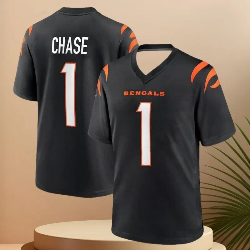 Black Jersey Classic Summer Outdoor Sports Quick Drying Breathable Fashion Short Sleeved Ja'mar Chase Sam Hubbard Trendy Style - Image 2