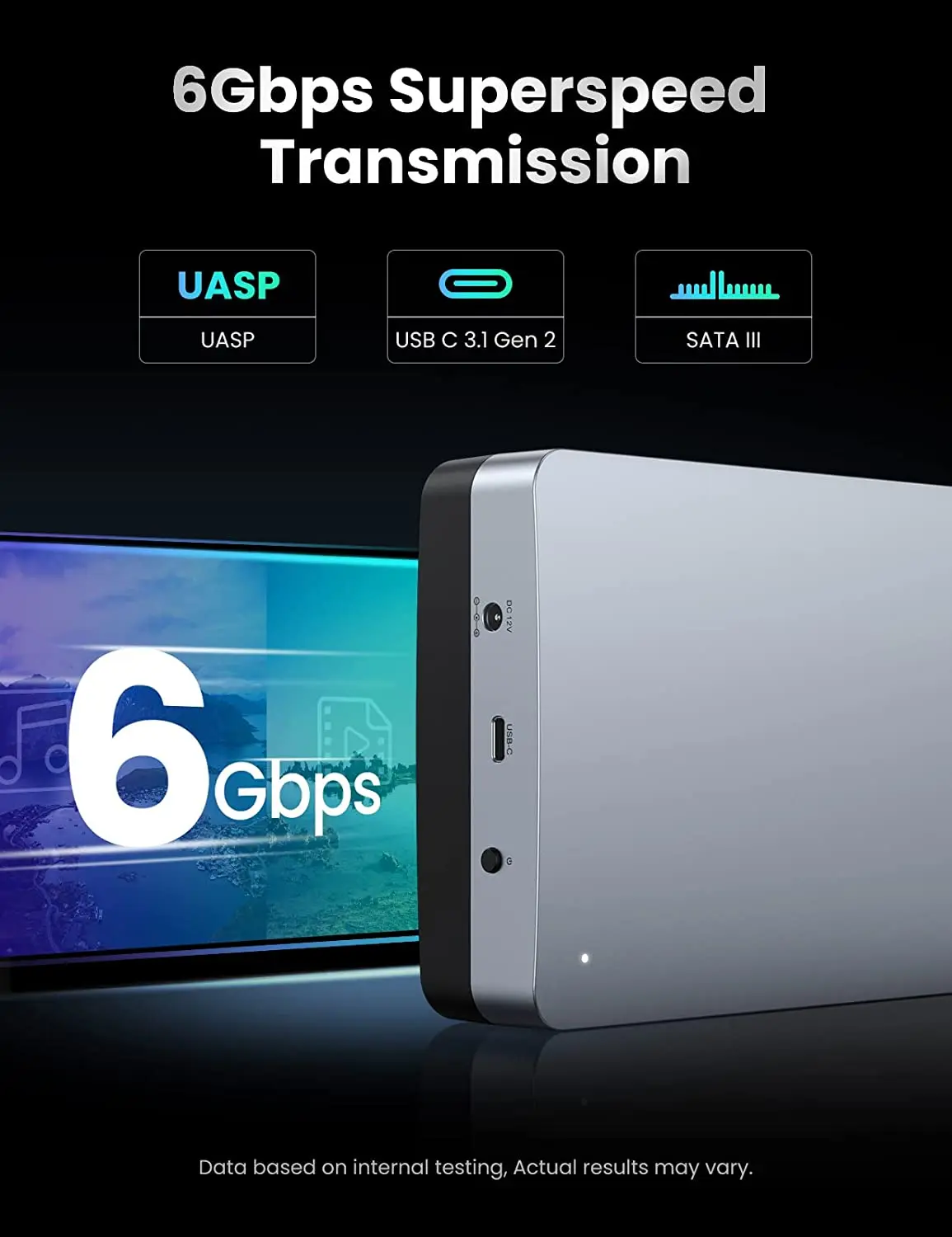 UGREEN 3.5인치 SATA 외장 하드 드라이브 케이스 (2.5인치 SATA SSD HDD용) 알루미늄 USB C 3.1 Gen 2 고속 6Gbps 케이스