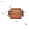 Acacia Wood Serving Tray With Aluminium Handles 42x23cm Rectangle Decorative Plate For Living Room Coffee Table Breakfast In Bed 6