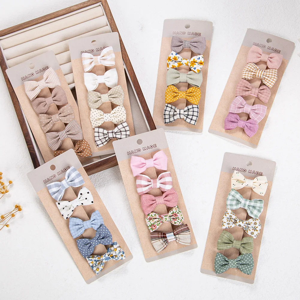 5 Teile/satz Ins Baby Mädchen Haar Clips Nette Blumen Druck Plaid Hairbows Karierten Gingham Haarnadeln Koreanische Sicherheit Kinder Kopfbedeckungen – Detail 7