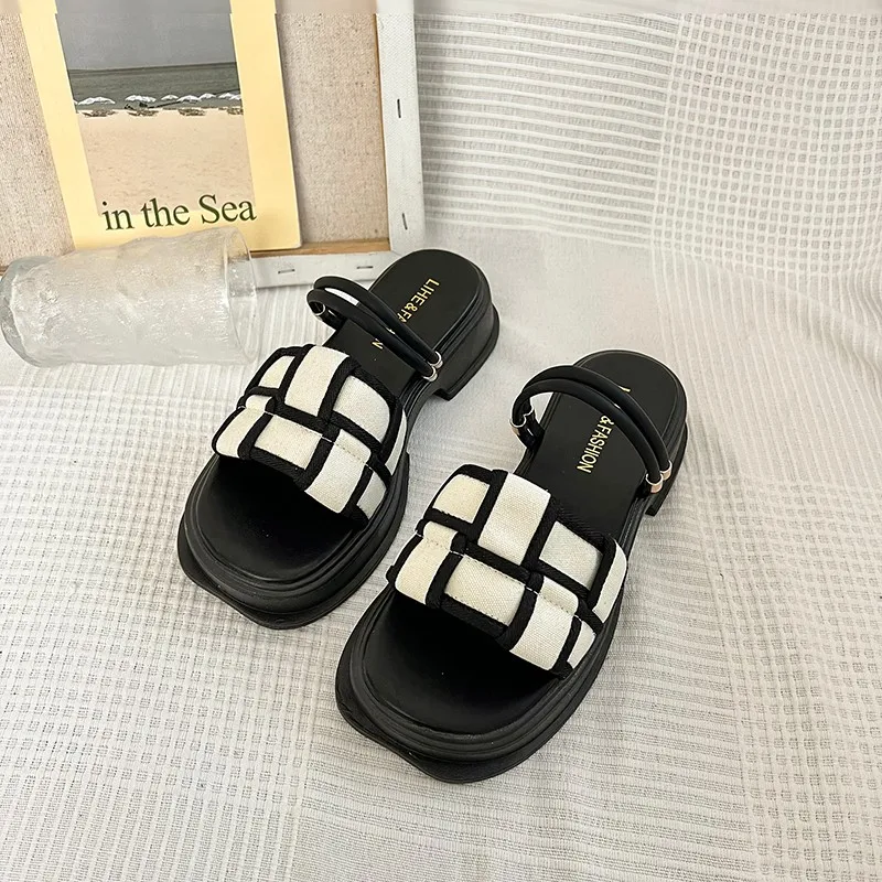 

Women's Colorblock Crisscross Band Sandals, Slip On Soft Sole Platform Summer Slides, Seaside Beach Slides