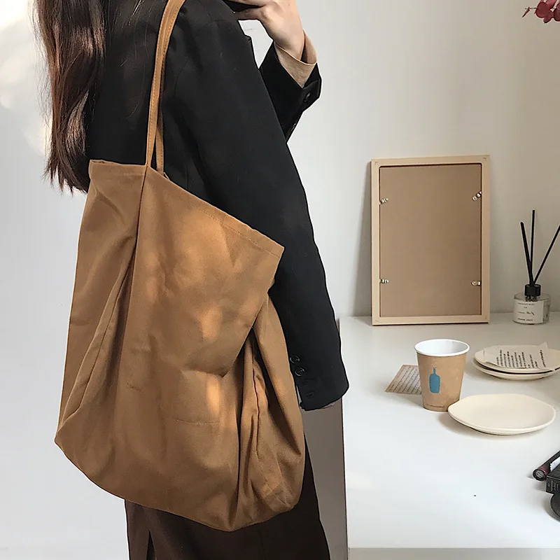 Women Casual Canvas Shoulder Bags Female Eco Cloth Handbag Tote Reusable Foldable Shopping Bag Cotton Large Capacity Books Pouch