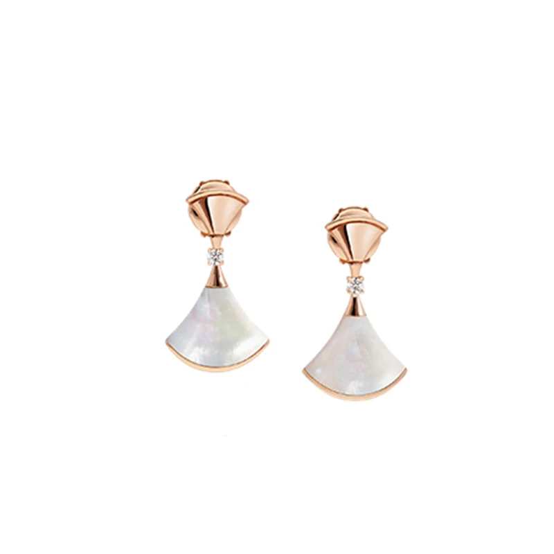 pearl necklace Bv New High Quality 925 Silver Rose Gold and Diamond Mini Skirt and Mother-of-pearl Earrings, Fashionable Girl Party Jewelry gucci earrings 925 Silver Jewelry