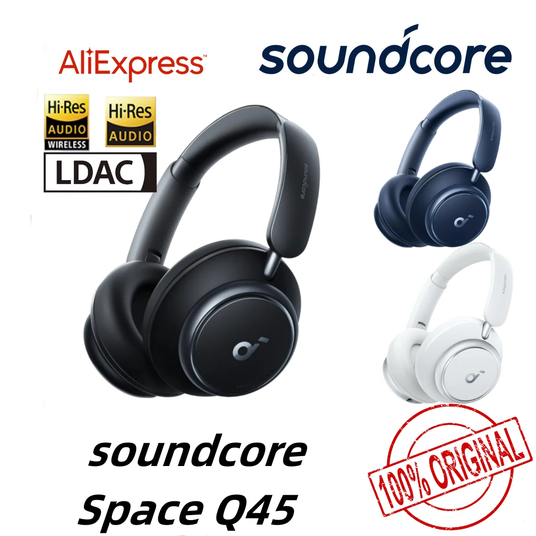 Anker space q45アダプティブノイズキャンセリングヘッドフォンによるサウンドコア、最大98% のノイズを低減、超長50時間の再生時間、