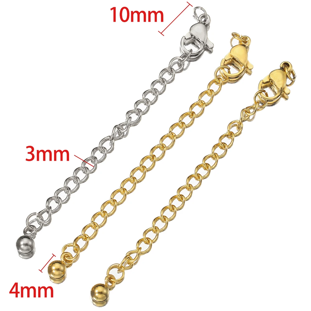 Kein Verblassen, 10 Stück, 5 Stück Edelstahl-Verlängerungskette, verlängerte Verbindungskugel, Schwanzkette für Armband, Halskette, Schmuckherstellung, DIY – Detail 2