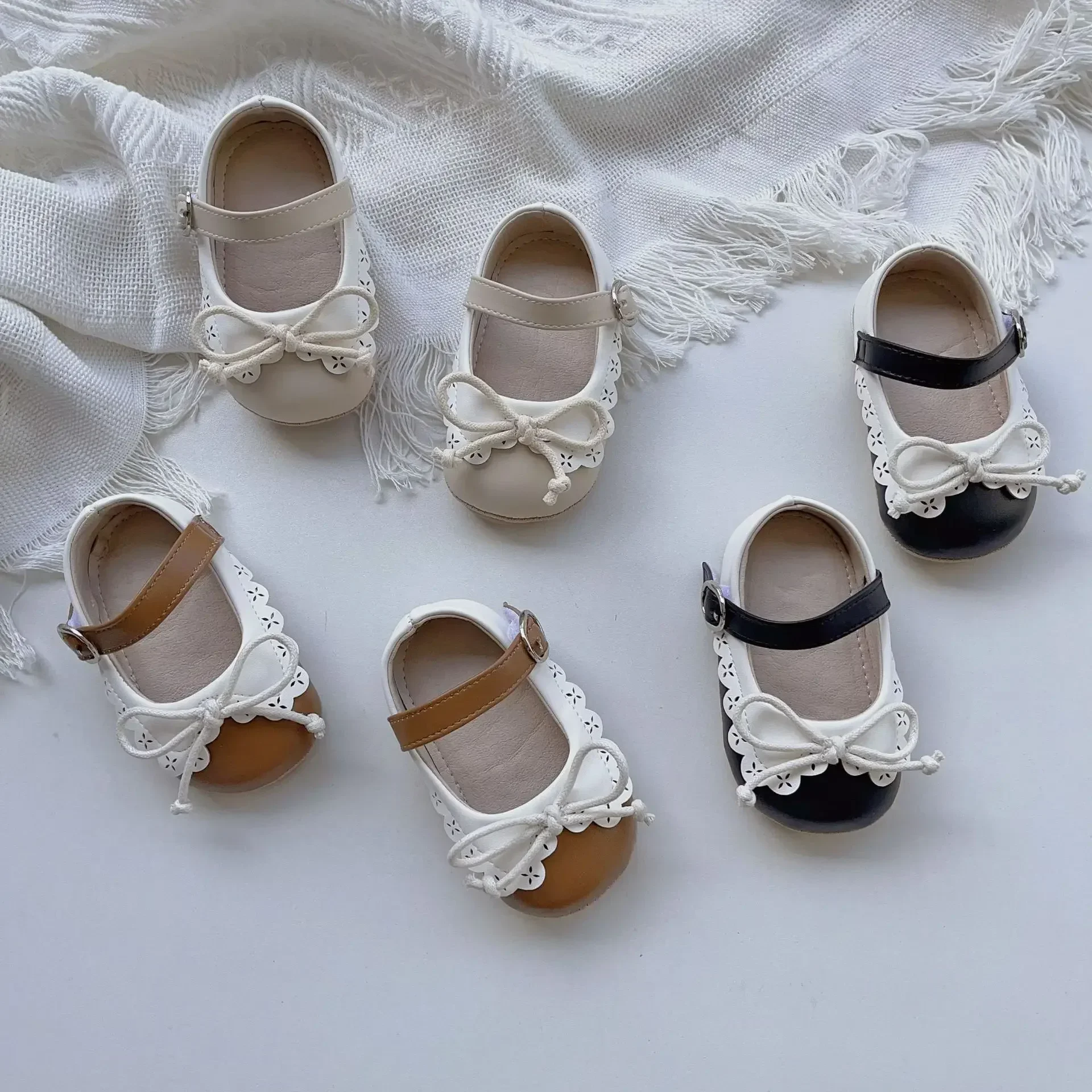 0-2Years Spring New Girl Cute Lace Walking Shoes Korean Anti Slip Breathable Soft Sole Satin Rose Ballet Style Princess Shoes 5