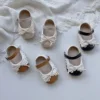 0-2Years Spring New Girl Cute Lace Walking Shoes Korean Anti Slip Breathable Soft Sole Satin Rose Ballet Style Princess Shoes 5