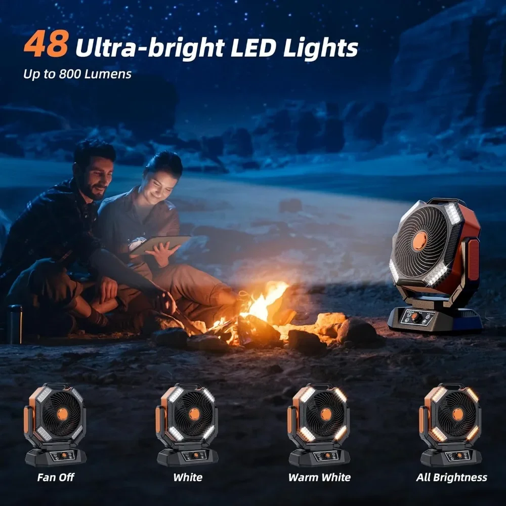 Fans, Battery Operated Portable Tent Fan with LED Light, Remote Control, Hook, 270°Pivot, Stepless Speed-Ideal for Camping, Fans 4