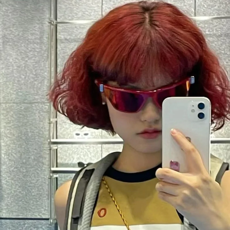 Y2K 맞춤형 대형 프레임 사이클링 선글라스, 유럽과 미국 힙합 오목한 모양의 선글라스, 유행 및 유행 