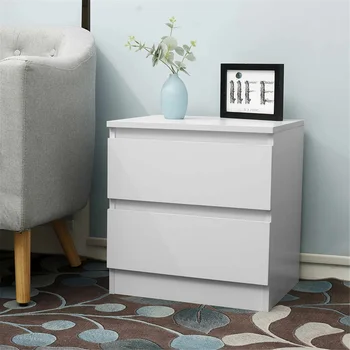 2 Drawer Nightstand for Bedroom Bedside End Table Wood Cabinets Organizer Modern Nightstand with Drawer Black/White for Bedroom