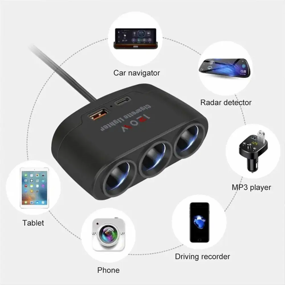 ABS 3 in 1 Dual USB Car Charger Splitter 12V 24V
