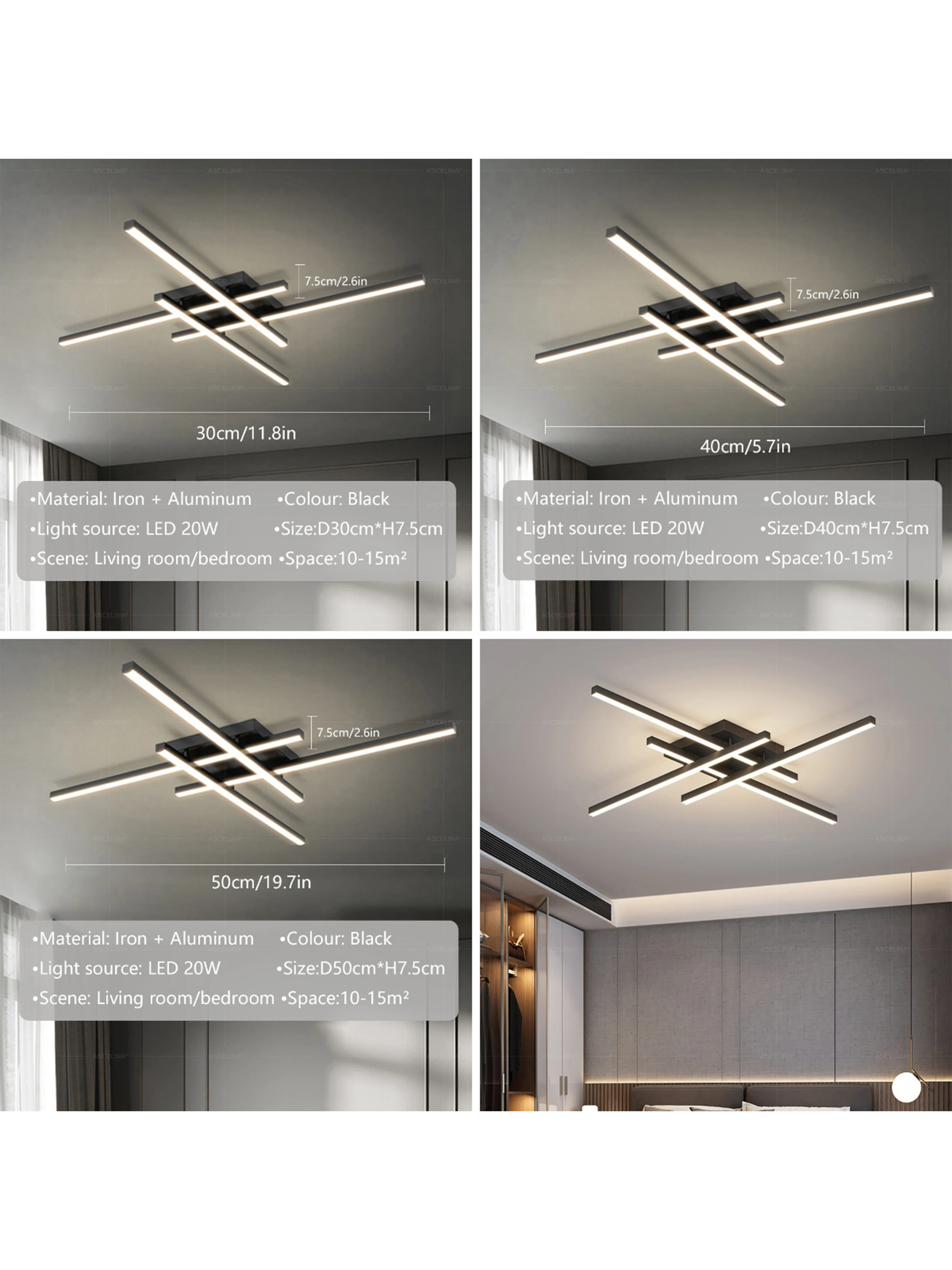 Description Picture 6 of itemModern LED Ceiling Light Minimalist Strip 30/40/50cm Aluminum Lamps For Bedroom Living Room Study Indoor Illumination Fixtures