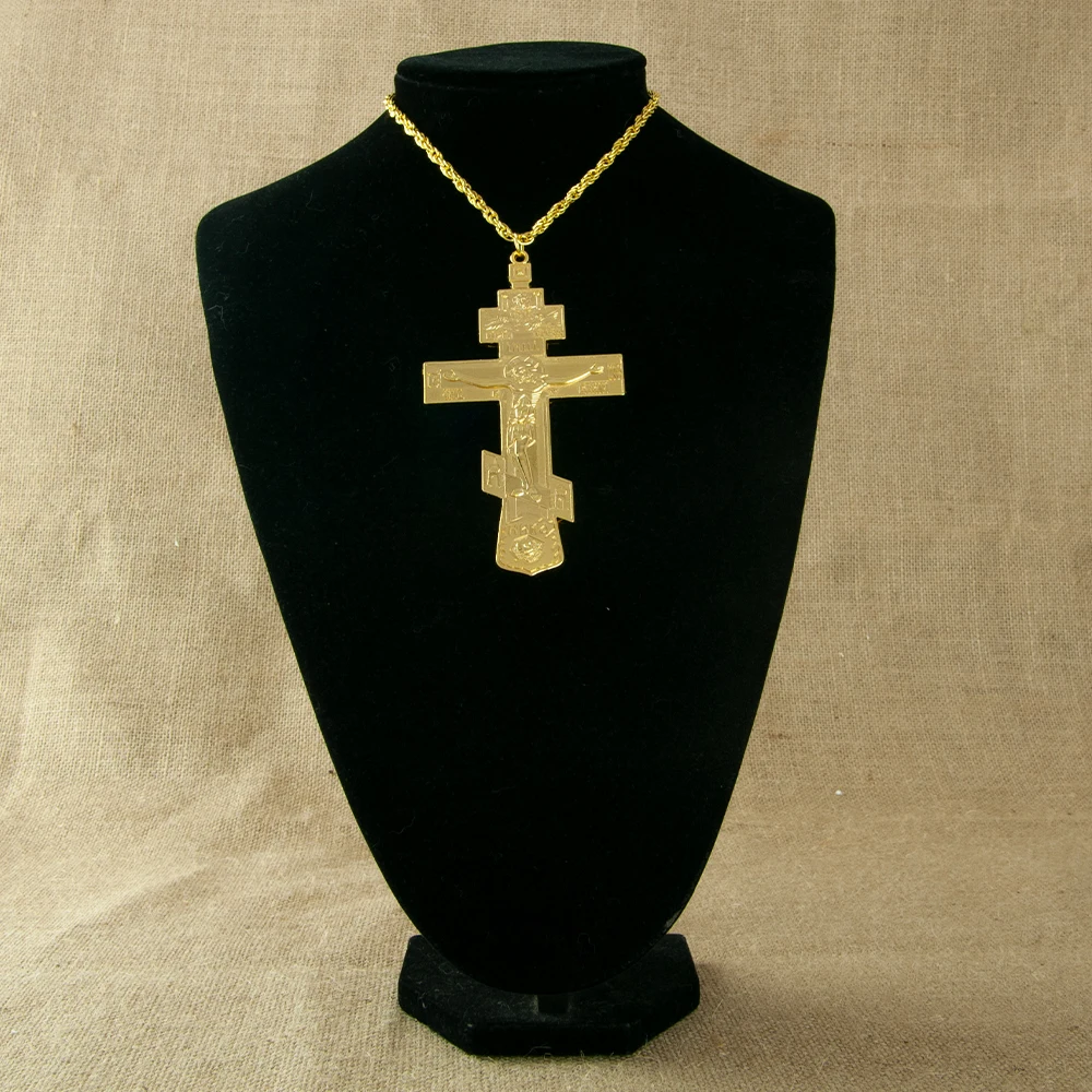 HTISOK Orthodox Pectoral Cross Byzantine Cross Gold Plated Crucifix Necklace Pendant for Bishop Pastor Religion Gift