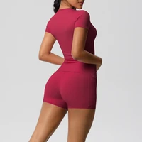 Workout Sportswear 2Pcs Piece Female Yoga Shirt Push Up Workout Clothes Women Outdoors Sport  High Waist  Fitness Sport Shorts - Image 4