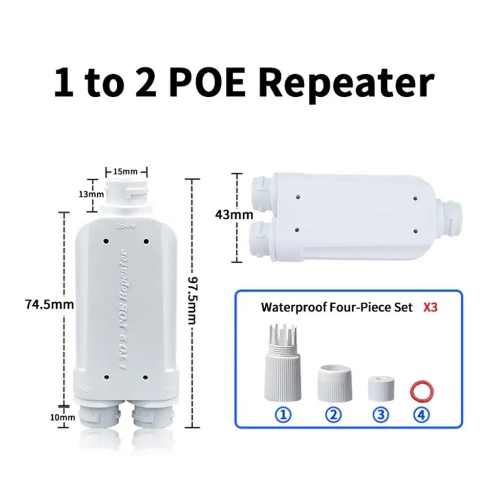 HORACO 야외 방수 POE 리피터, POE 스위치 카메라용, 2 포트, IP66, 10 Mbps, 100Mbps, 1 to 2 PoE 익스텐더, IEEE802.3af/at 48V